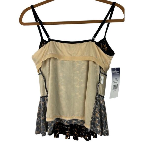 Slim Shaper UPF 50 Black‎ Goldish Brown Animal Print Ruffle Swimwear Top Size 12 - Picture 8 of 10